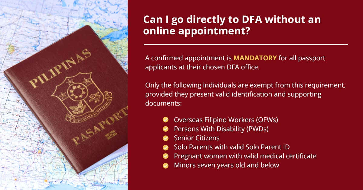 DFA passport appointment exemptions